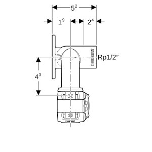 Alkūnė prietaisinė dvigubu tvirtinimu 90° br,d20mm,Rp1/2 "d1=20mm, L5,2, Geberit Flowfit