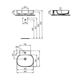Praustuvas Ideal Standard Linda-X, matmenys: 500x480x135, be persipylimo, šlifuota apačia