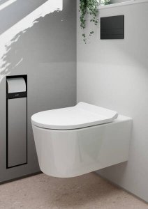 Pakabinamo WC unitazo Hansgrohe EluPura S, su AquaHelix Flush nuplovimu, SmartClean danga ir dangčio su SoftClose+QuickRelease komplektas  