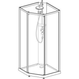 Penkiakampis dušo boksas Contura Showerama 100x100 cm, aliuminio spalvos profiliu, matiniu galiniu stiklu