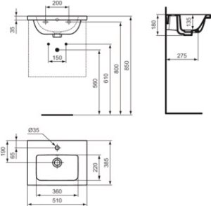 Praustuvas Ideal Standard i.Life S, matmenys: 510x385x180mm