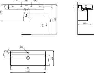 Praustuvas IDEAL STANDARD Strada II, 100 x 43 cm