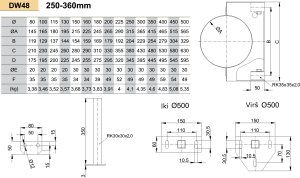 Nerūdijančio plieno padidinto tvirtumo laikiklis kaminui prie sienos (atstumas nuo sienos 250-360mm) JEREMIAS DW48 Dn600