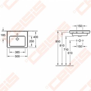 Baldinis praustuvas VILLEROY&BOCH Subway 2.0 500x400 mm su šlifuota apačia
