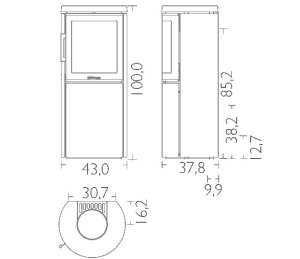 Plieninė krosnelė HWAM 2630c - Autopilot (430x1000x378); 4,5kW