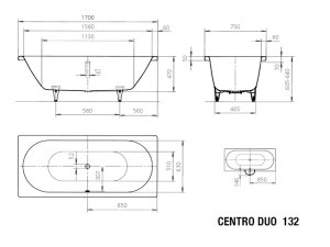 Vonia Centro Duo 132 170x75, easy clean danga, antislip danga