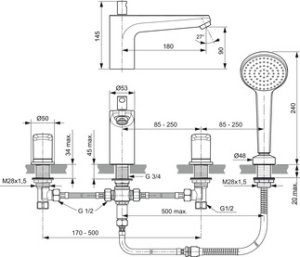 Maišytuvas iš vonios krašto Ideal Standard Ceraflex  4 dalių, chromas