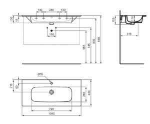 Praustuvas Ideal Standard I.Life A, matmenys: 1040x460x155mm, baldinis