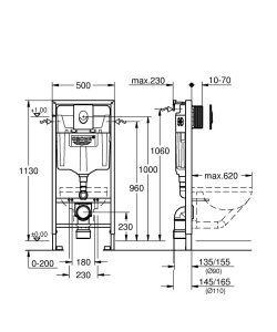 Potinkinis WC rėmas GROHE Rapid SL (3 in 1) su baltu Skate Air mygtuku ir tvirtinimo varžtais