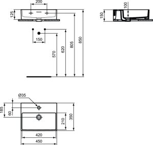Praustuvas Ideal Standard Extra, matmenys 450x350x125mm