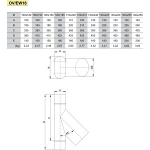 Vienasienis nerūdijančio plieno 45° trišakis JEREMIAS OV/EW16 Dn110 x 220