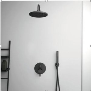 Ideal Standard potinkinis dušo komplektas, juodas matinis: maišytuvas+potinkinė dalis,200mm dušo galva rankinis dušas alkūnė su laikikliu,400mm sieninė alkūnė,žarna