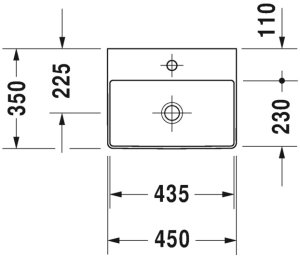 Praustuvas Durasquare 450x350, 1 skylė maišytuvui 