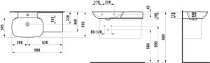 Praustuvas Laufen INO 900x450x145 mm, lentyna dešinėje, be angos maišytuvui