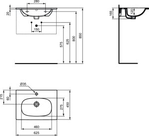 Praustuvas Ideal Standard Tesi, matmenys 625x450, baldinis, spalva - juoda matinė