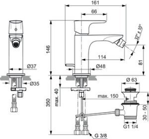 Bidė maišytuvas Ideal Standard Connect Air, su dugno vožtuvu