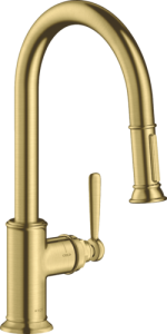 Plautuvės maišytuvas AXOR Montreux 180 su ištraukiama galvute, šlifuoto žalvario spalvos (Brushed Brass)