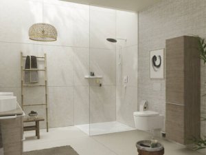 Dušo komplektas HANSGROHE Pulsify S 100, 1 srovės, EcoSmart, su 90 cm dušo stovu, spalva - balta matinė (matt white)