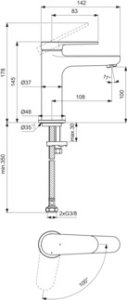 Maišytuvas praustuvui Ideal Standard Cerfine Nuovo H100, Blue start, be dugno vožtuvo, juodas matinis