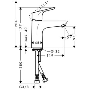 Praustuvo maišytuvas HANSGROHE Focus 100, be dugno vožtuvo, "LowFlow“ 3,5 l/min
