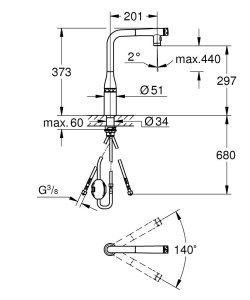 Plautuvės maišytuvas GROHE Essence L SmartControl su ištraukiama žarna, matinis juodas (Phantom Black)