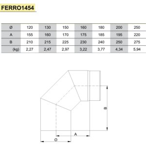 Vienasienė juodo plieno nereguliuojama 90° alkūnė JEREMIAS Ferro1454 Dn130