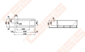Vonia LAUFEN Pro 170x70 cm, laisvai statoma su rėmu