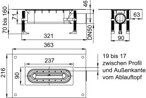 Dušo latako Aco ShowerDrain S+ trapas H70-160 mm DN50
