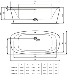 Vonia Ideal Standard DEA 180x80 cm, laisvai statoma, su sifonu