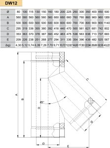 Dvisienis (izoliuotas) nerūdijančio plieno 45° trišakis JEREMIAS DW12 Dn200