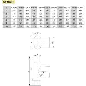 Vienasienis nerūdijančio plieno 90° trišakis JEREMIAS OV/EW15 Dn120 x 240