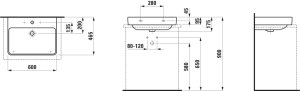 Praustuvas Laufen PRO S 600x465x95 mm, šlifuota apačia, be angos maišytuvui