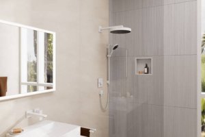 Komplektas dušo Rainfinity 130 3jet S Puro 65cm Designflex žarna 1,6m, baltas matinis
