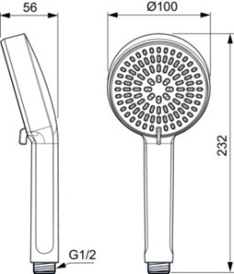 Galva rankinio dušo deal Standard Idealrain Alu+, 100 mm, 2 funkcijos, juoda matinė
