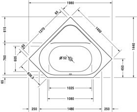 Vonia DURAVIT D-Code 140x140 cm, penkiakampė