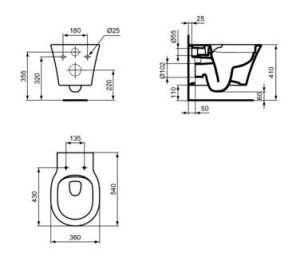 Unitazas Ideal Standard Connect Air RimLS+, pakabinamas, juodas matinis