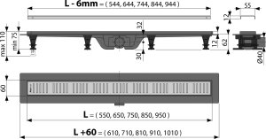 Dušo latakas Alcadrain APZ10 Simple, su nerūdijančio plieno grotelėmis, 750 mm, plastikinis