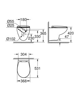 Pakabinamas WC unitazas GROHE Bau Ceramic su lėtai nusileidžiančiu dangčiu