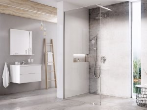 Stacionari dušo sienelė Ravak Walk in Wall 110 cm, blizgiu profiliu, skaidriu stiklu, su laikikliu komplekte