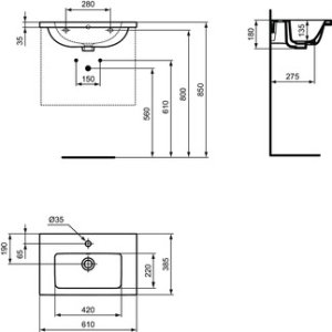 Praustuvas Ideal Standard i.Life S, matmenys: 610x385x180mm
