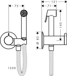 Rankinis bidė dušelis AXOR Bidette Showers 1jet, su laikikliu ir 1,25 m žarna, šlifuoto nikelio spalvos (Brushed Nickel)