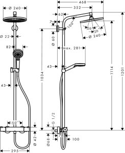 Termostatinė dušo sistema HANSGROHE Crometta S 240, 1 srovės, spalva - chromo (chrome)