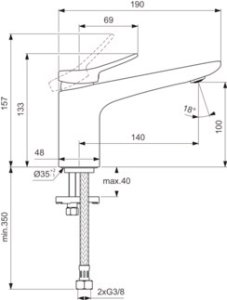 Maišytuvas praustuvui Ideal Standard CONCA, be dugno vožtuvo
