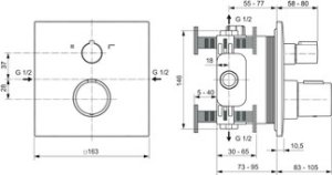 Dekoratyvinė dalis vonios/dušo maišytuvo Ideal Standard Ceratherm T100, termostatinė, kvadratinė, spalva - juoda matinė