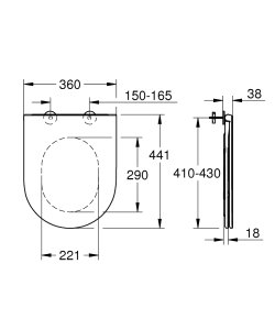 WC dangtis GROHE Bau Ceramic, su lėto nusileidimo funkcija, plonas