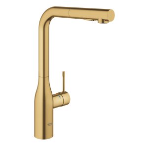 Plautuvės maišytuvas GROHE Essence L formos su ištraukiama žarna, matinio aukso spalvos (Brushed Cool Sunrise)