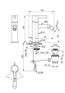 Maišytuvas bide Ideal Standard JOY, su dugno vožtuvu, spalva - Magnetic Grey