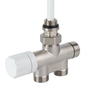 Chromuotas neblizgus tiesus vožtuvas vienvamzdei / dvivamzdei sistemoms; prijungimo atstumas 50 mm