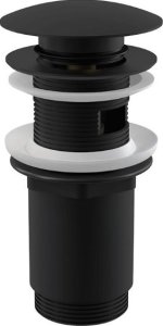 Dugno vožtuvas Alcadrain A392BLACK, praustuvams su persipylimu, 5/4", su click/clack mechanizmu, aukštas, juodos spalvos