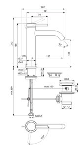 Maišytuvas praustuvui Ideal Standard Ceraline Nuovo H120, Blue start, su dugno vožtuvu, juodas matinis